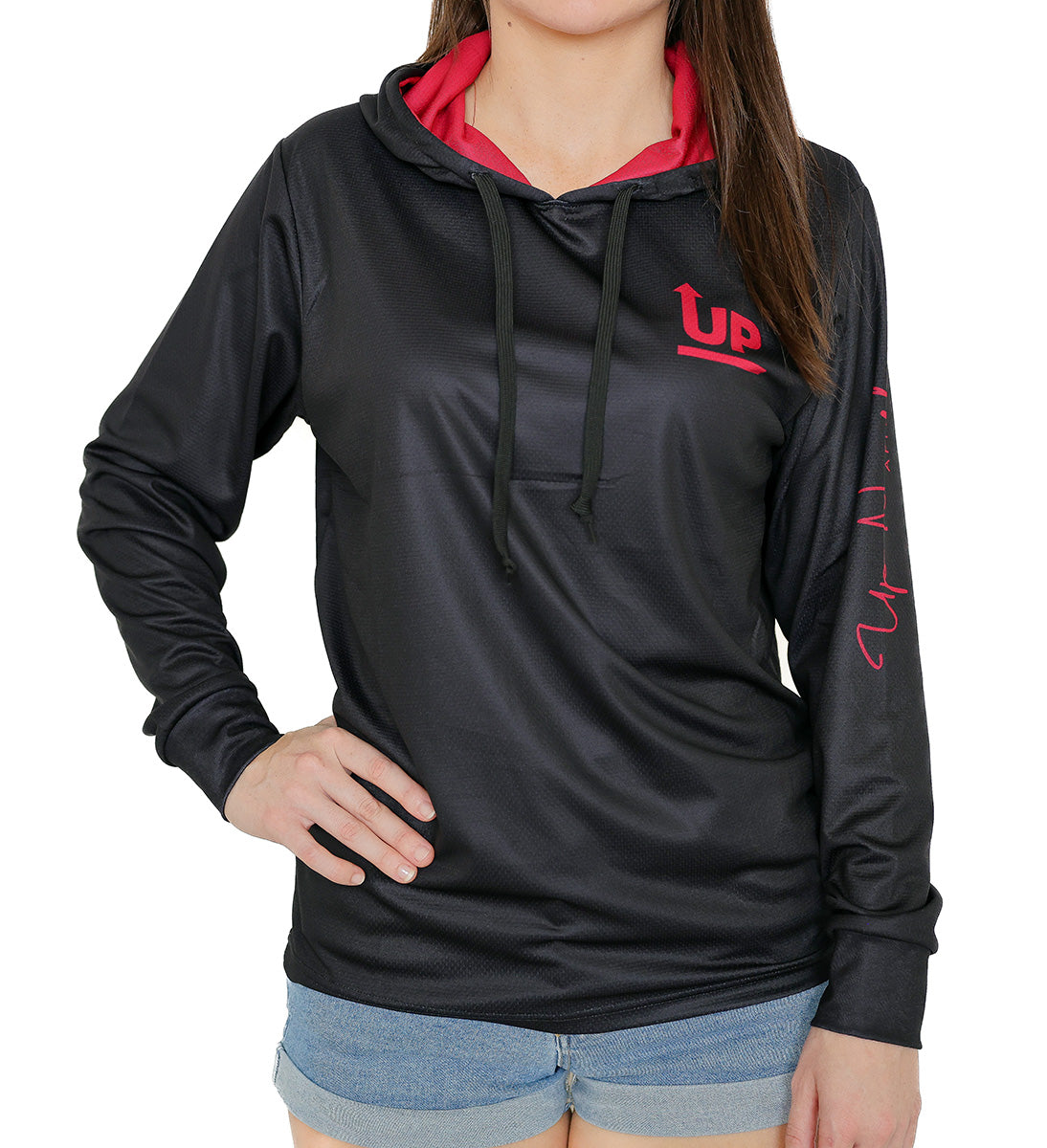 LADIES STYLIN HOOD JERSEY - BLACK – Up North Apparel