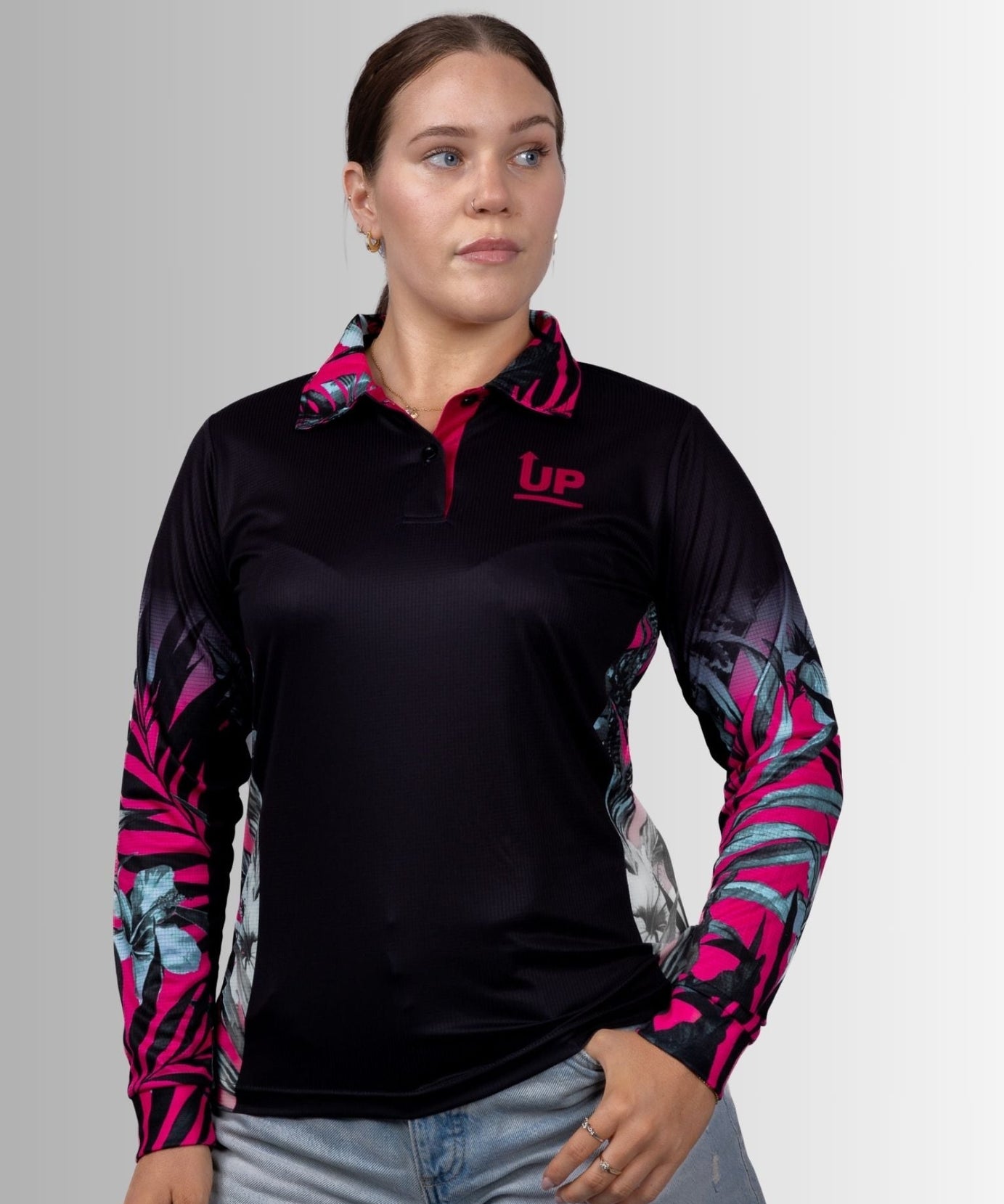 LADIES TROPICAL HIBISCUS POLO JERSEY