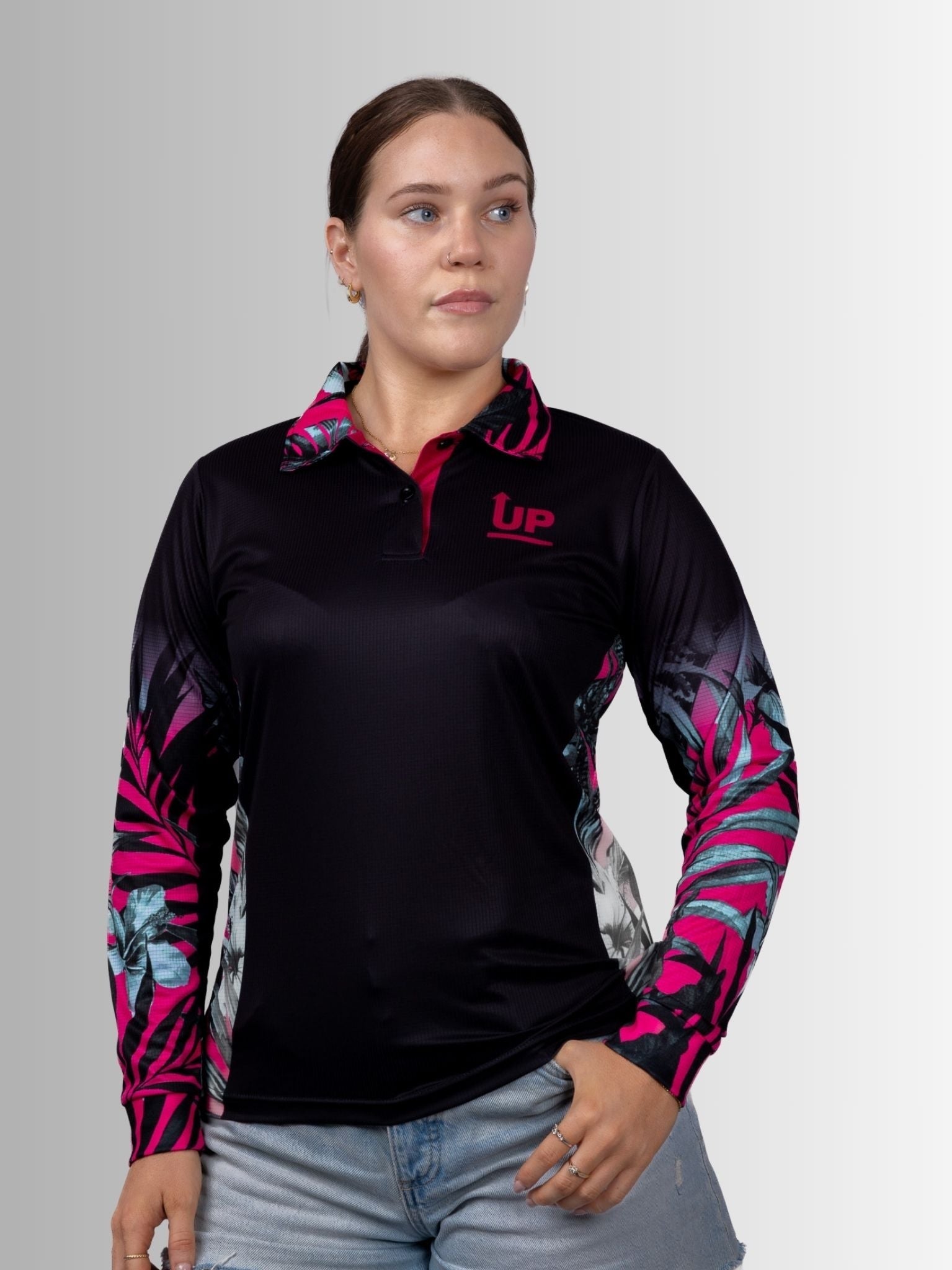 LADIES TROPICAL HIBISCUS POLO JERSEY