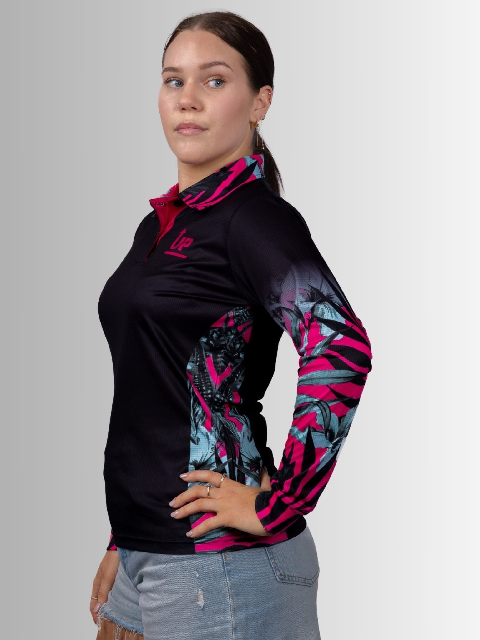 LADIES TROPICAL HIBISCUS POLO JERSEY
