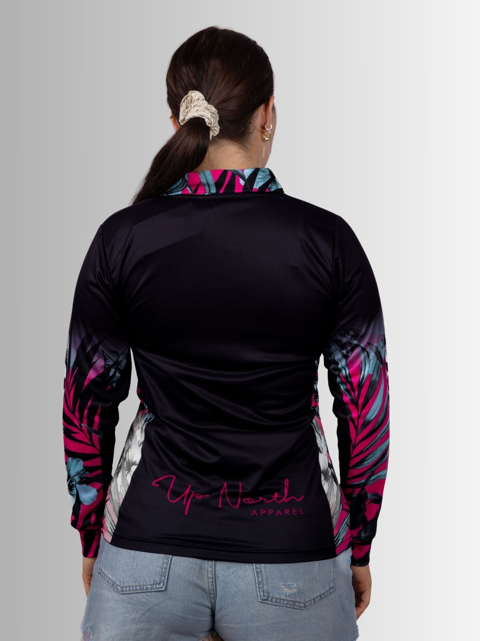 LADIES TROPICAL HIBISCUS POLO JERSEY