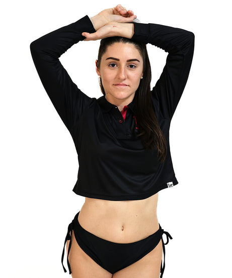 LADIES HYFLEX CROP POLO JERSEY - BLACK