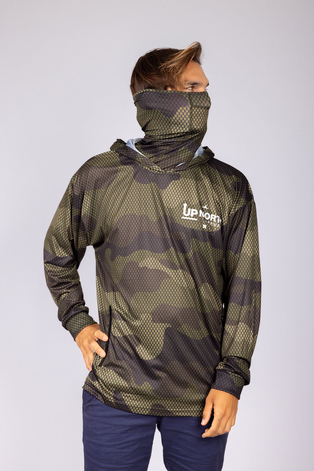 CAMO WANDERER HOOD JERSEY WITH FACE MASK – Up North Apparel