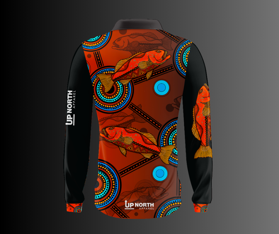 CORAL TROUT INDIGENOUS DESIGN - Long Sleeve Fishing Polo