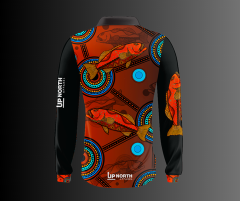 CORAL TROUT INDIGENOUS DESIGN - Long Sleeve Fishing Polo