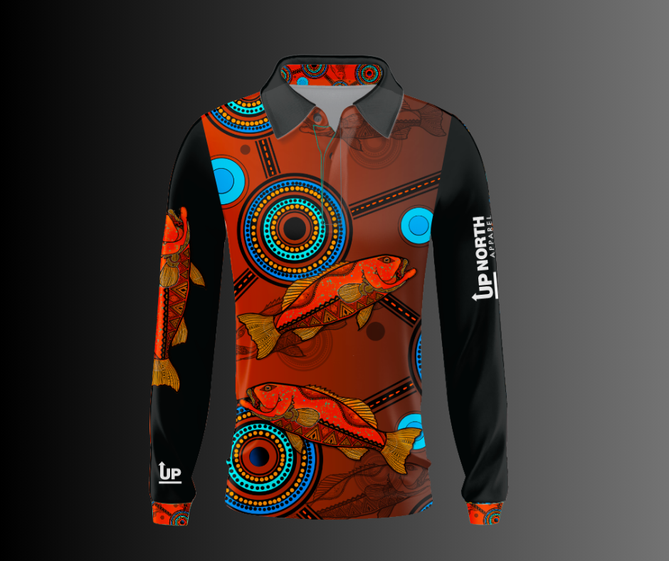 CORAL TROUT INDIGENOUS DESIGN - Long Sleeve Fishing Polo