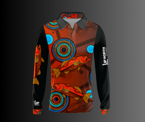 CORAL TROUT INDIGENOUS DESIGN - Long Sleeve Fishing Polo