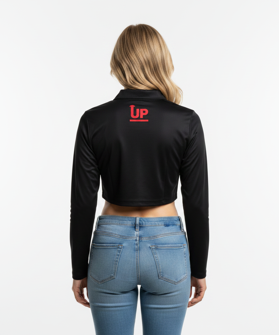 LADIES HYFLEX CROP POLO JERSEY - BLACK
