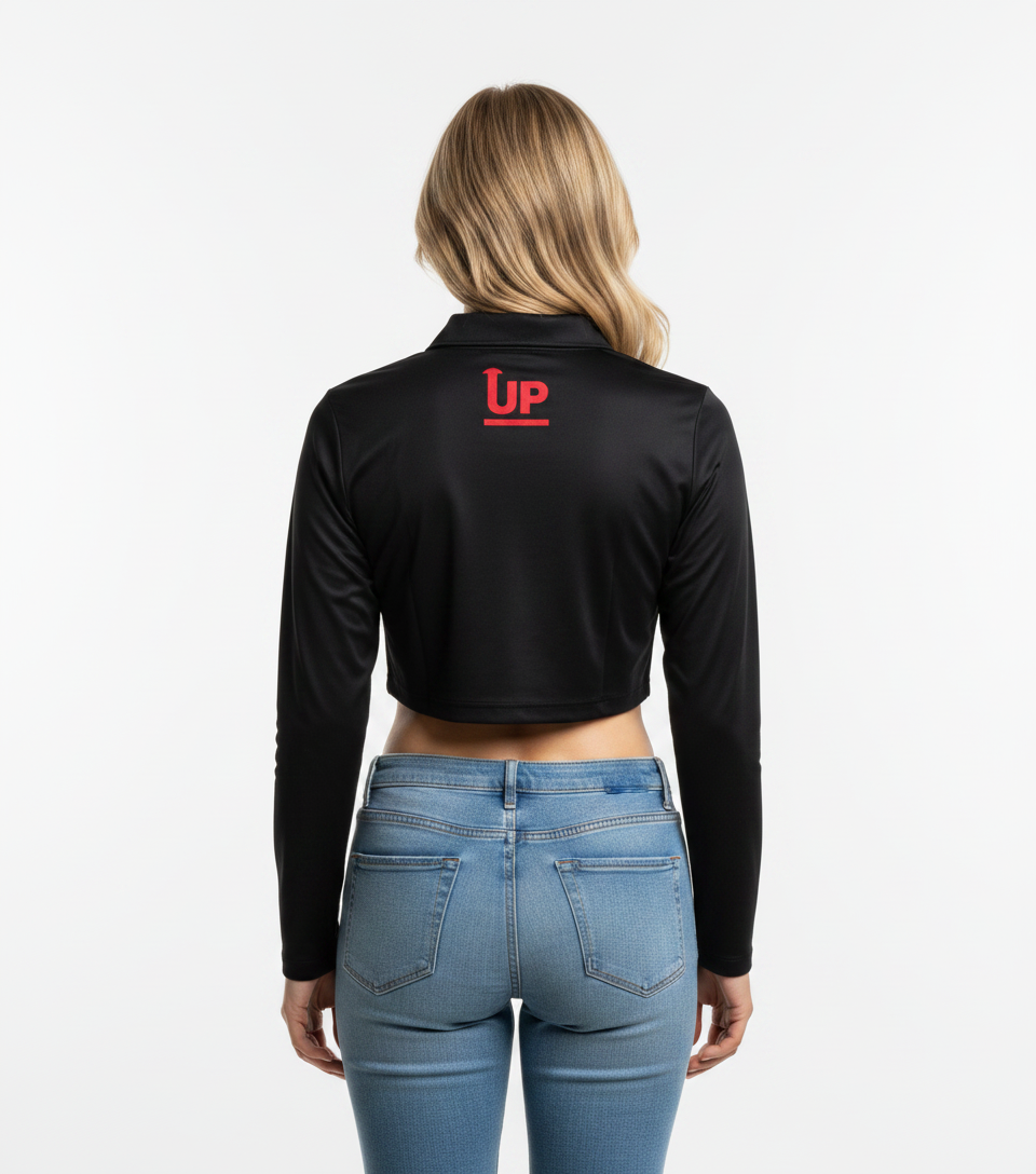 LADIES HYFLEX CROP POLO JERSEY - BLACK – Up North Apparel